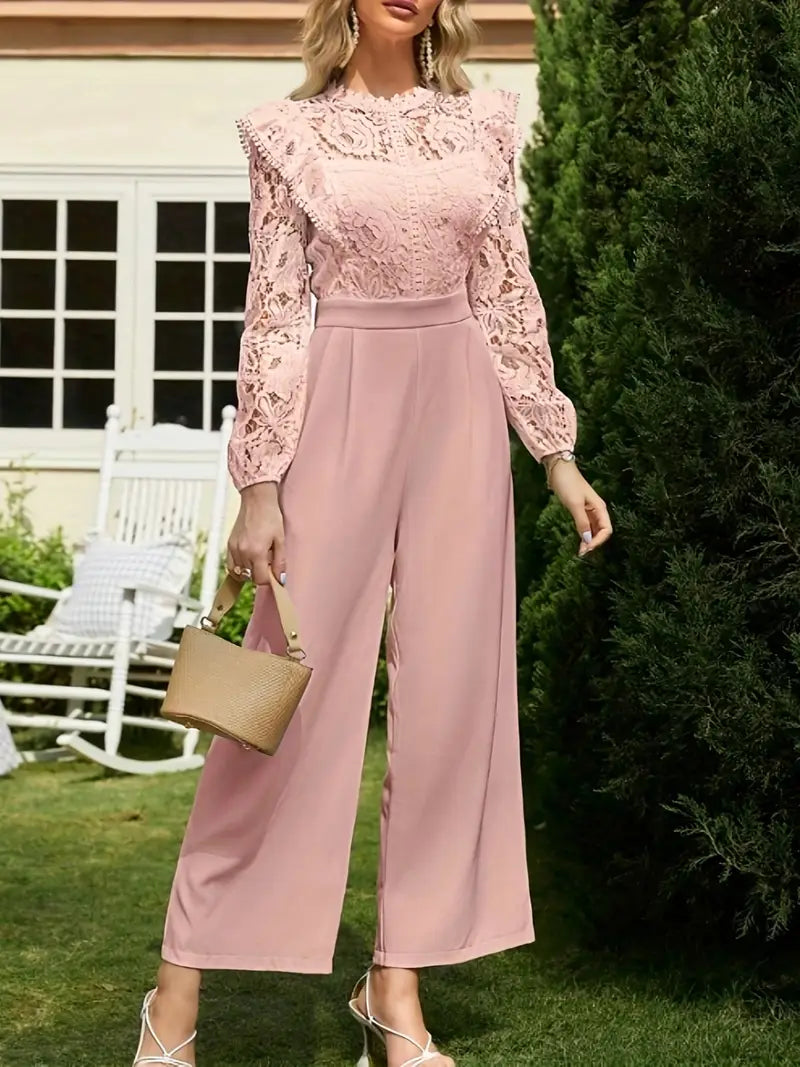 Elegant Lace-Accent Wide-Leg Jumpsuit for Effortless Sophistication