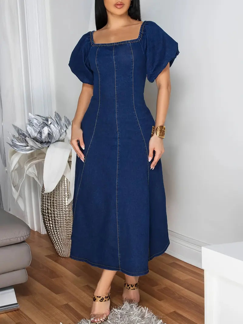 Off-Shoulder Navy Blue Bodycon Dress with Golden Accents – Elegant Stretch-Fit Evening & Cocktail Wear