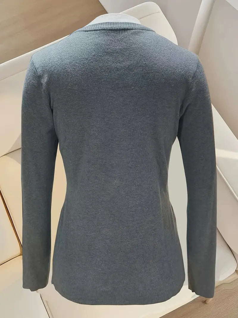 Women’s Elegant Beige Sweater – Soft Round Neck Pullover with Button Detailing