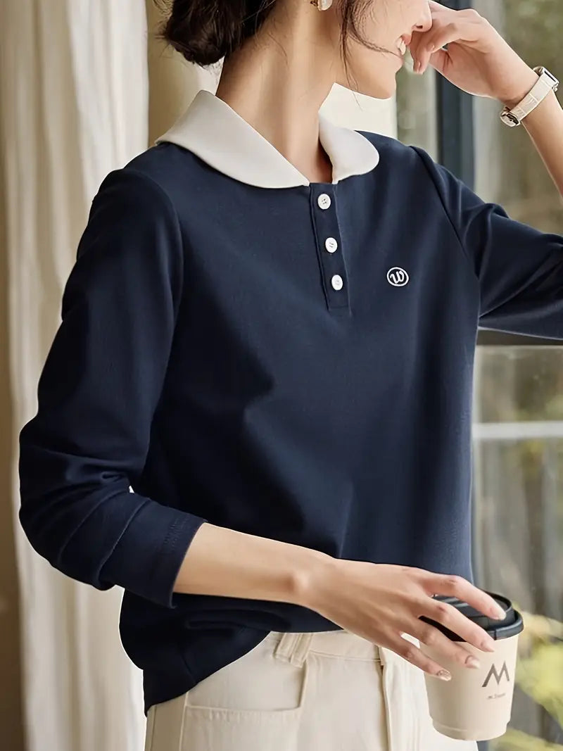 Soft Long-Sleeve Collared Shirt with Button Front