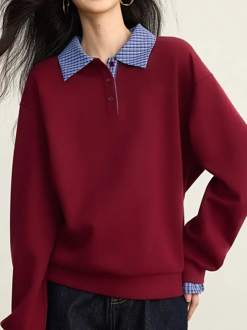 Elegant Long-Sleeve Button-Front Blouse – Soft Stretch Fabric | Refined Casual & Formal Wear