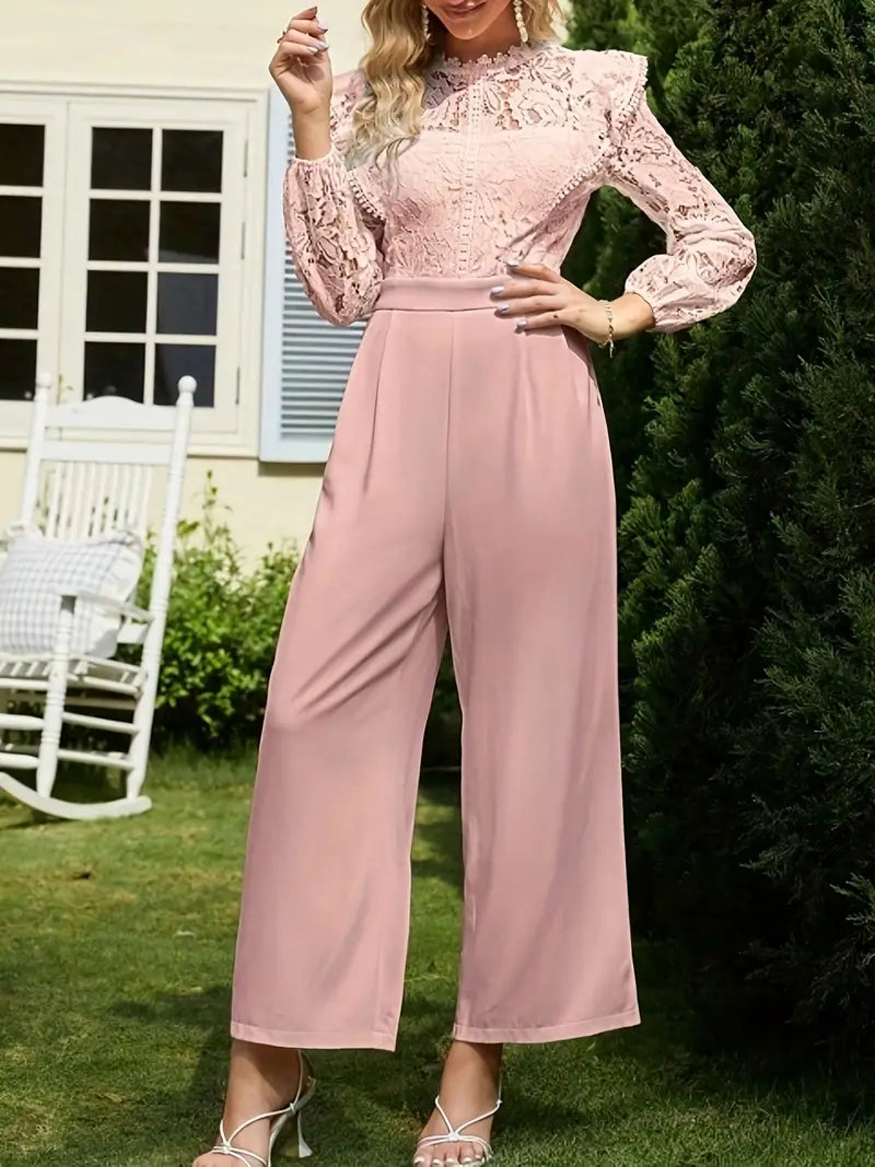 Elegant Lace-Accent Wide-Leg Jumpsuit for Effortless Sophistication