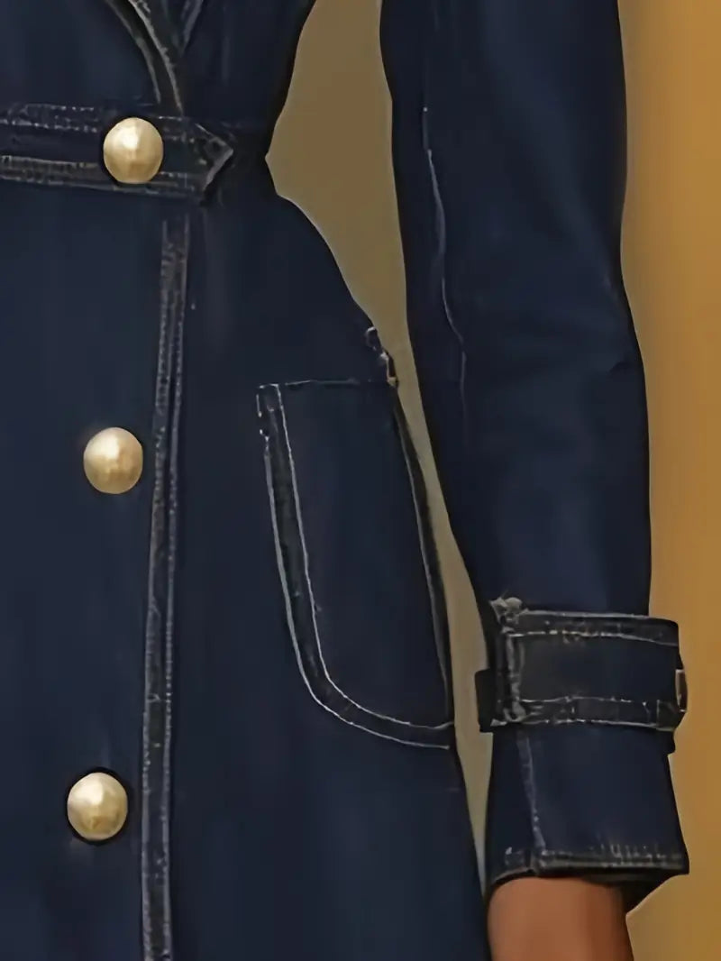 Elegant Navy Blue Oversized Long Coat with Belt and Button Detailing – Timeless Outerwear for Casual & Formal Occasions