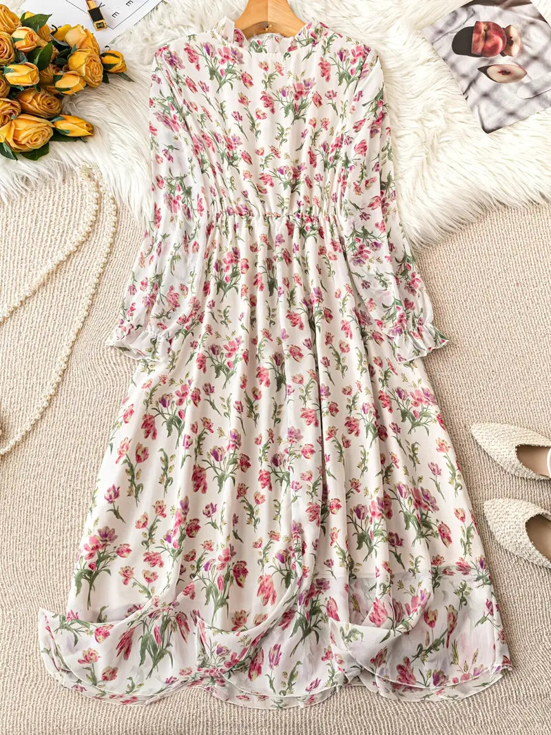 Blush Garden Lace-Trim Floral Maxi Dress