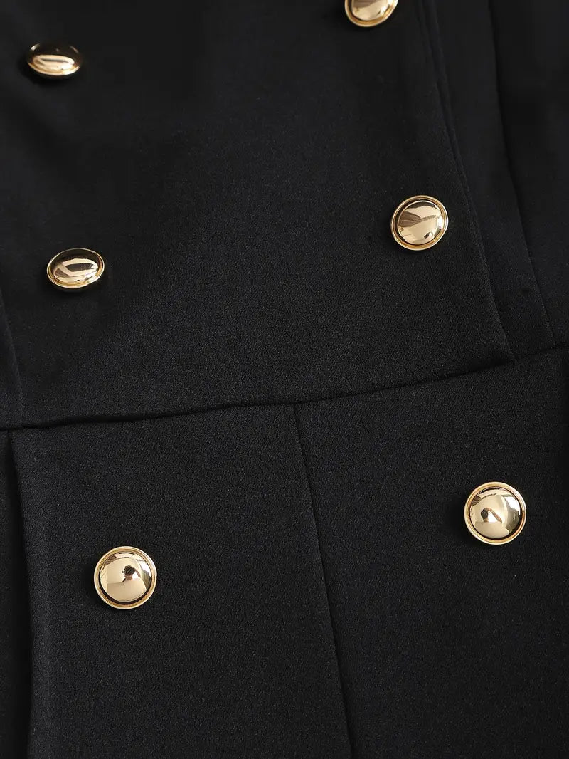 Elegant Black Double-Breasted Pantsuit – Sophisticated Wide-Leg Trouser Set for Office, Events & Evening Wear