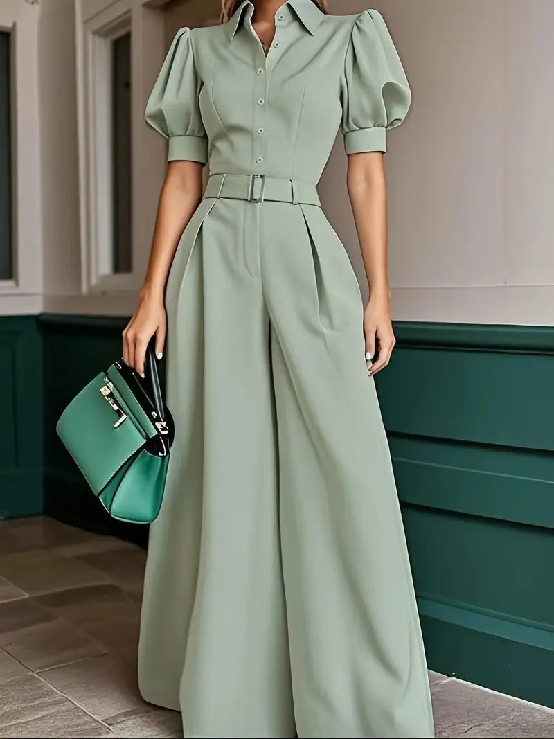 Mint Green Loose-Fit Wide-Leg Jumpsuit – Effortless Summer Elegance for Casual & Professional Outfits