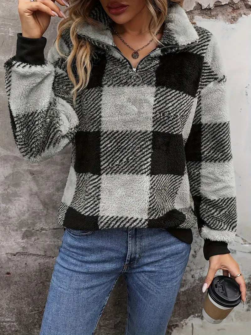 Fuzzy Women’s Half-Zip Sherpa Sweatshirt — Cozy Standout Pullover