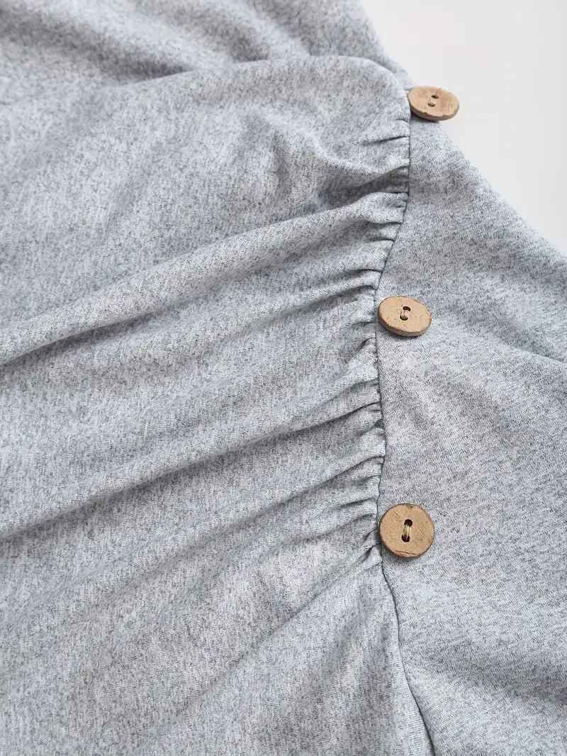 Women'S Casual Solid Color Long Sleeve Shirt with Adjustable Chest Ruching & Metal Eyelets