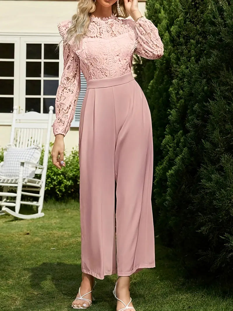 Elegant Lace-Accent Wide-Leg Jumpsuit for Effortless Sophistication
