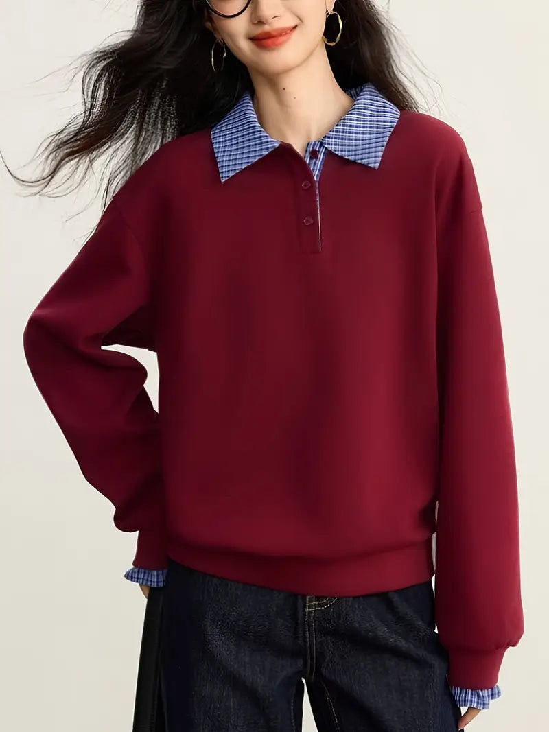 Elegant Long-Sleeve Button-Front Blouse – Soft Stretch Fabric | Refined Casual & Formal Wear