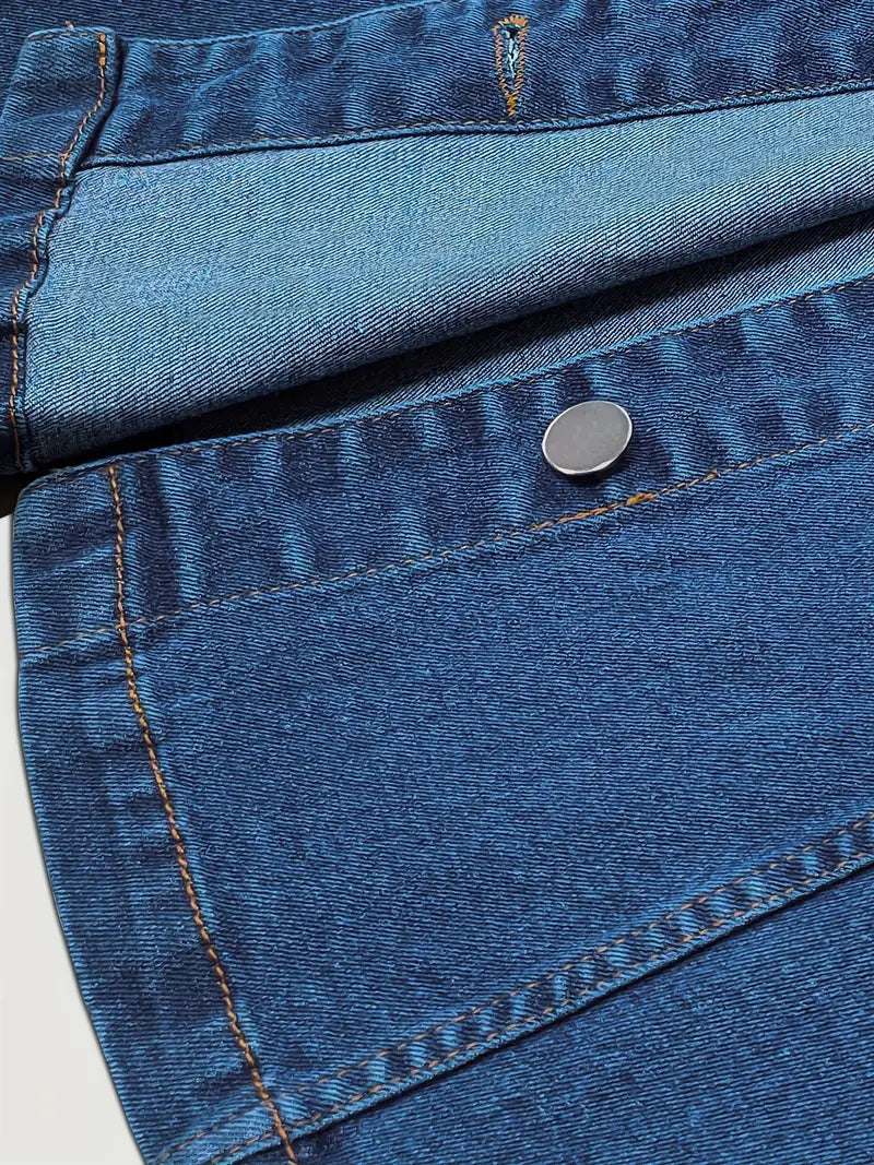 High-Stretch Denim-Look Button-Front Midi Dress – Elegant, Versatile & Non-See-Through