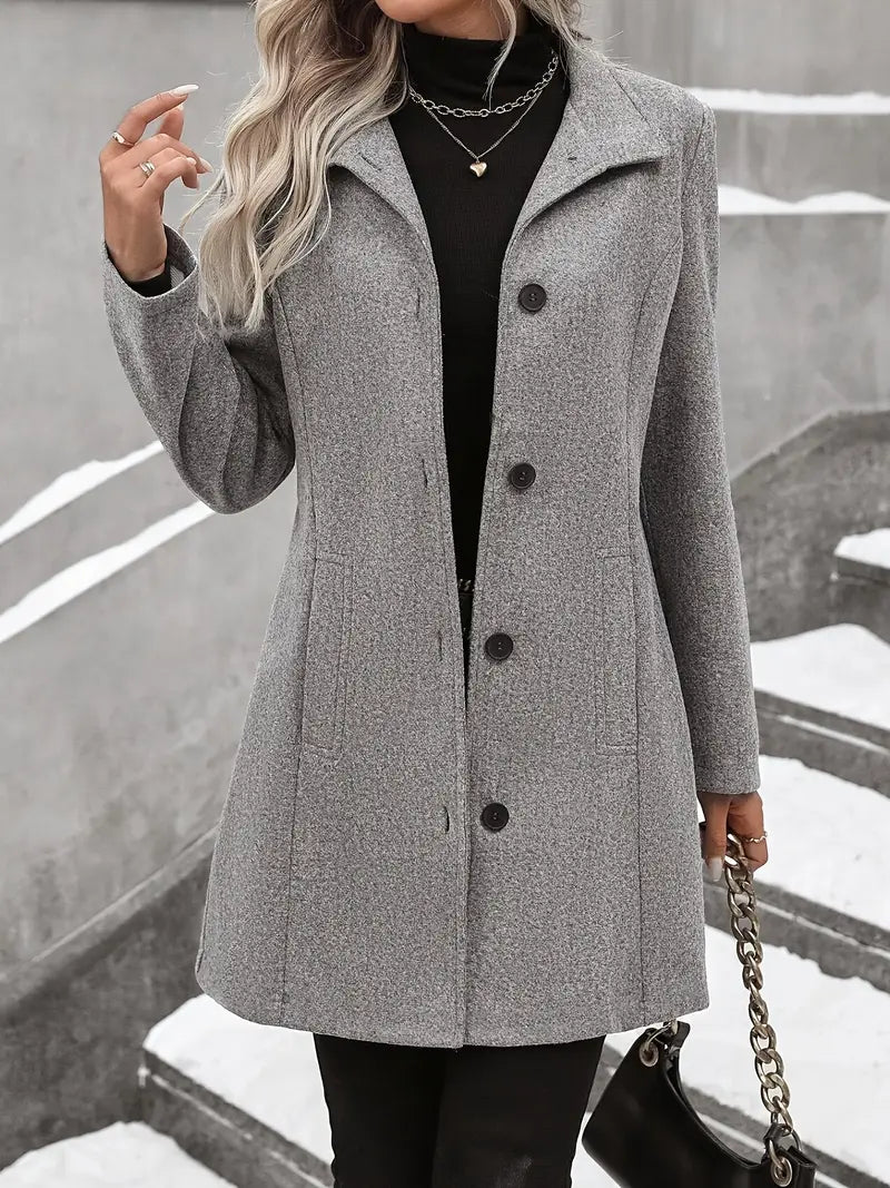 Elegant Gray Long Trench Coat – Classic Notch Lapel Winter Outerwear for Effortless Sophistication