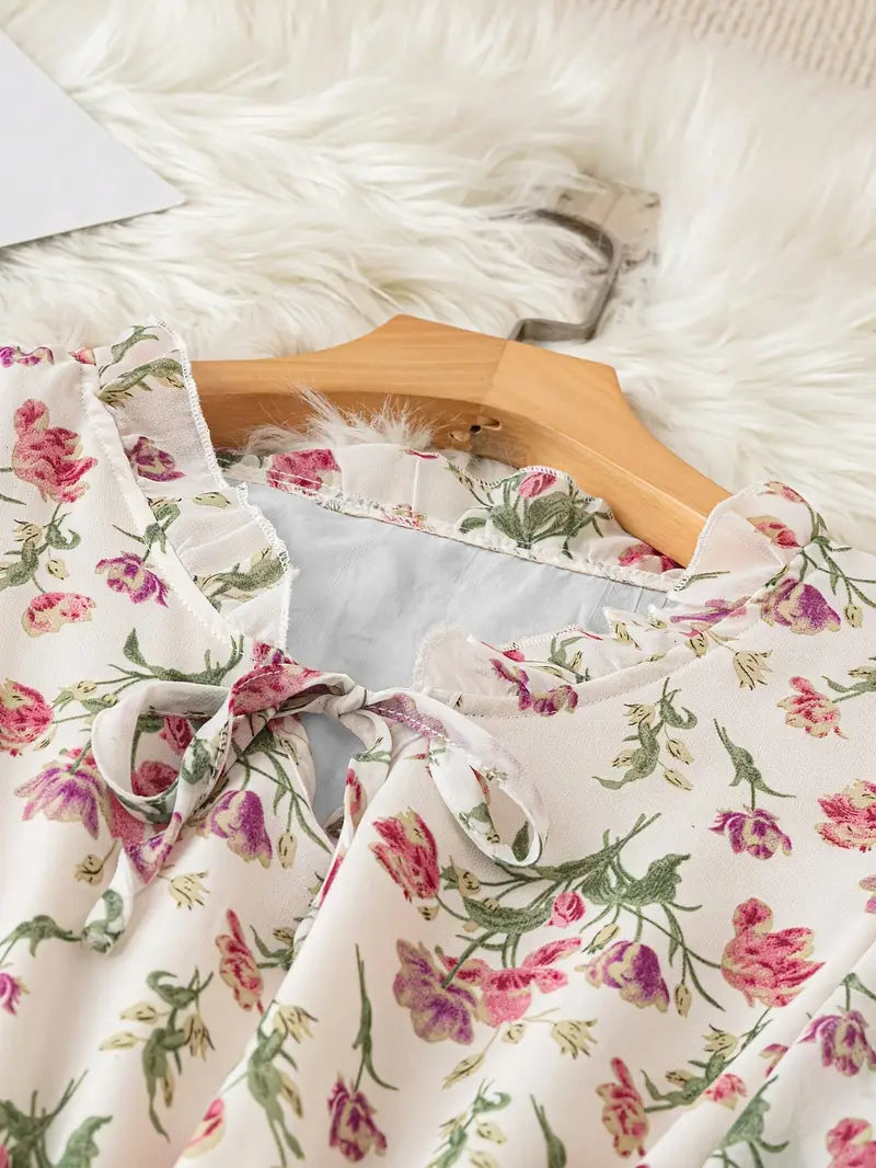 Blush Garden Lace-Trim Floral Maxi Dress