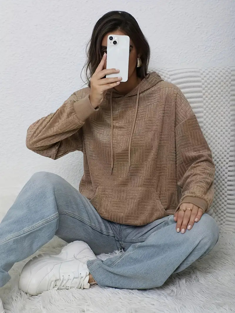 Geometric Jacquard Oversized Hoodie – Cozy Winter Pullover with Kangaroo Pocket