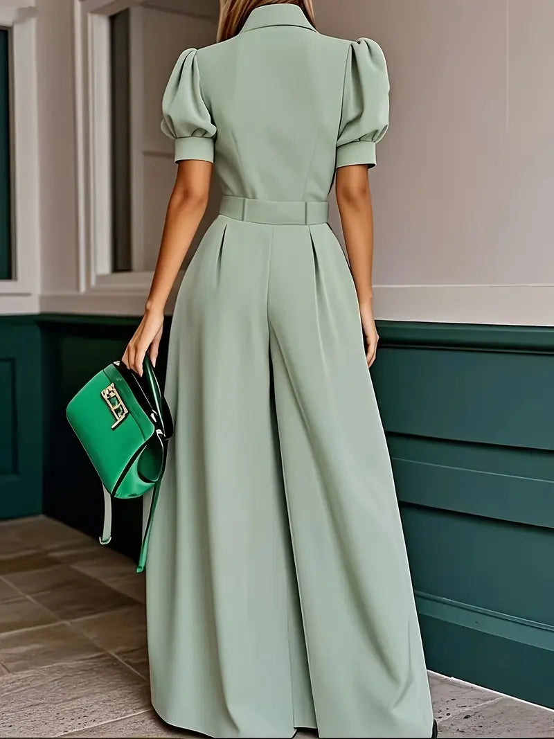 Mint Green Loose-Fit Wide-Leg Jumpsuit – Effortless Summer Elegance for Casual & Professional Outfits