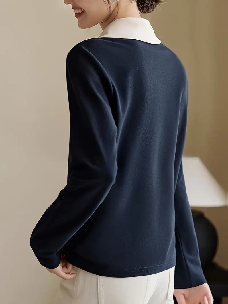 Soft Long-Sleeve Collared Shirt with Button Front
