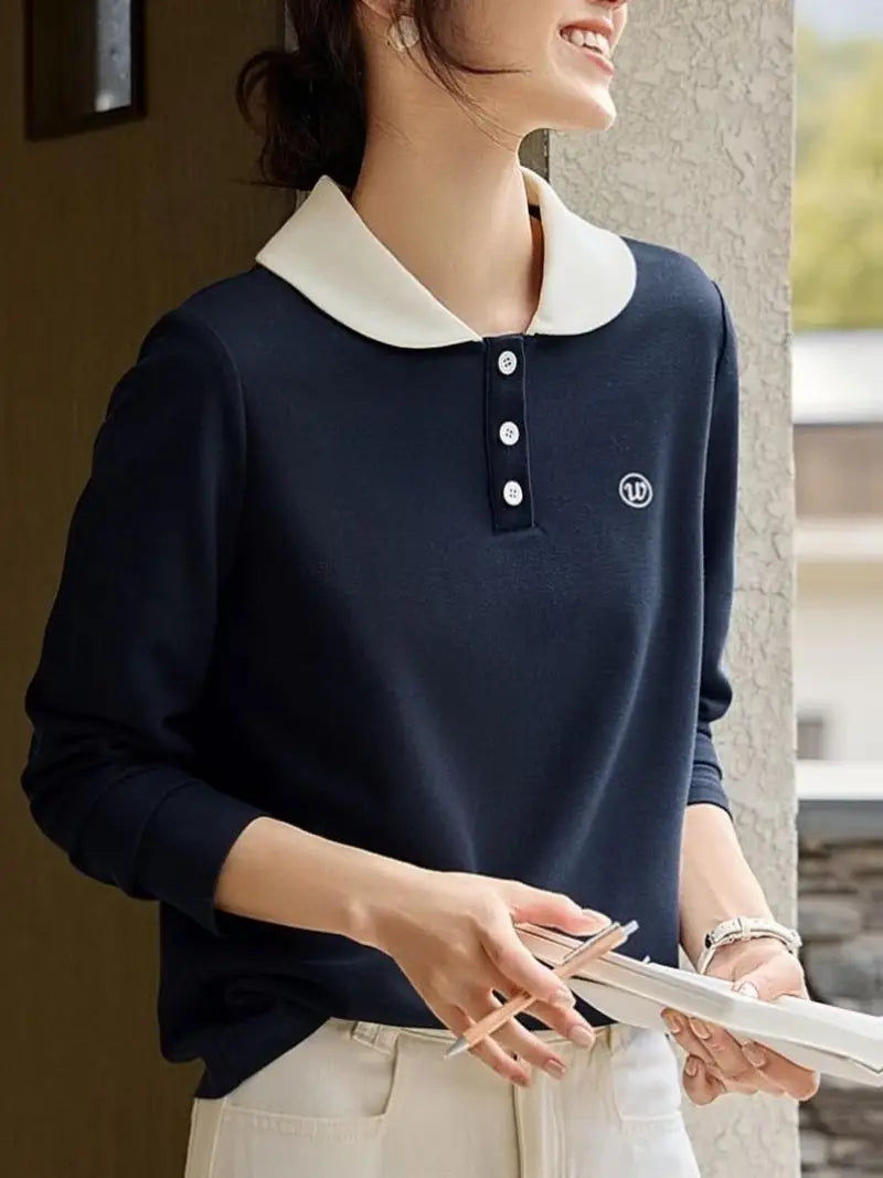 Soft Long-Sleeve Collared Shirt with Button Front