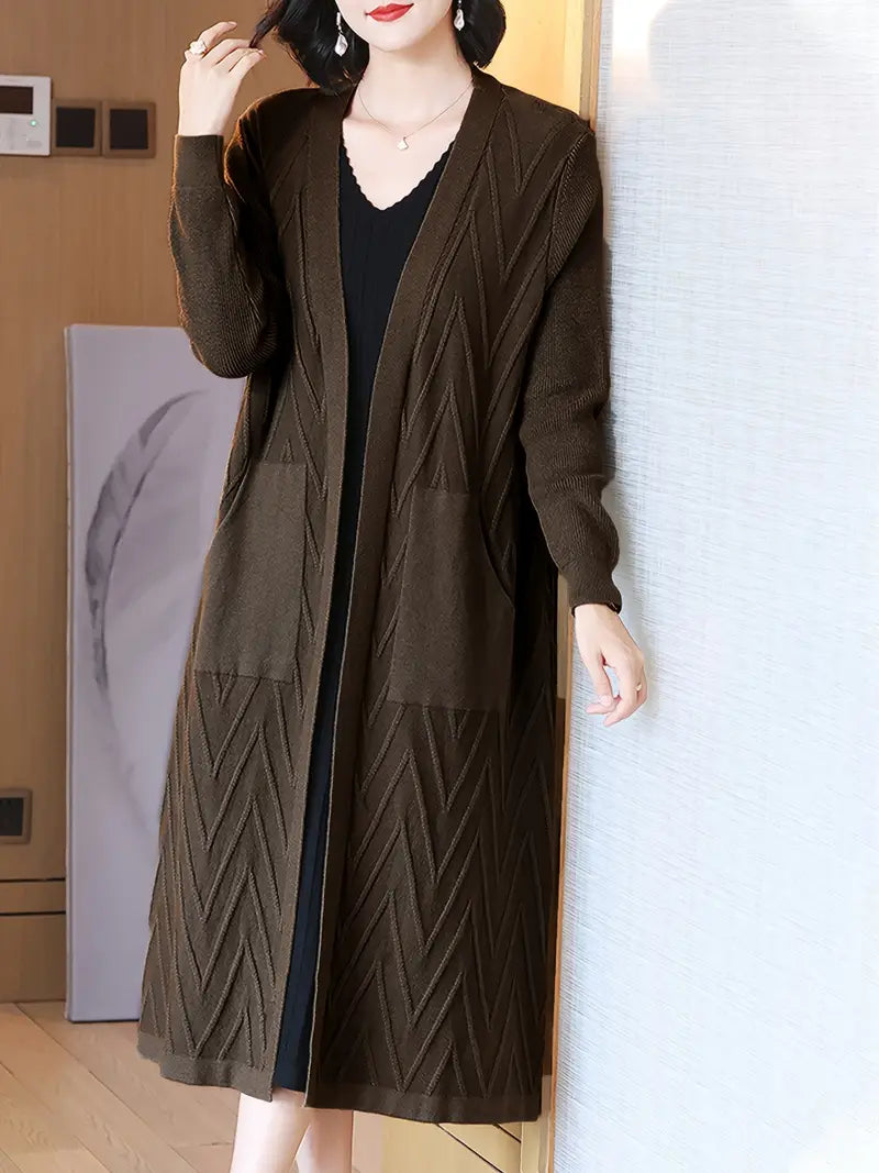 High-End Over-The-Knee Shawl Cardigan Coat — Elegant Longline Sweater for Autumn & Winter 2024