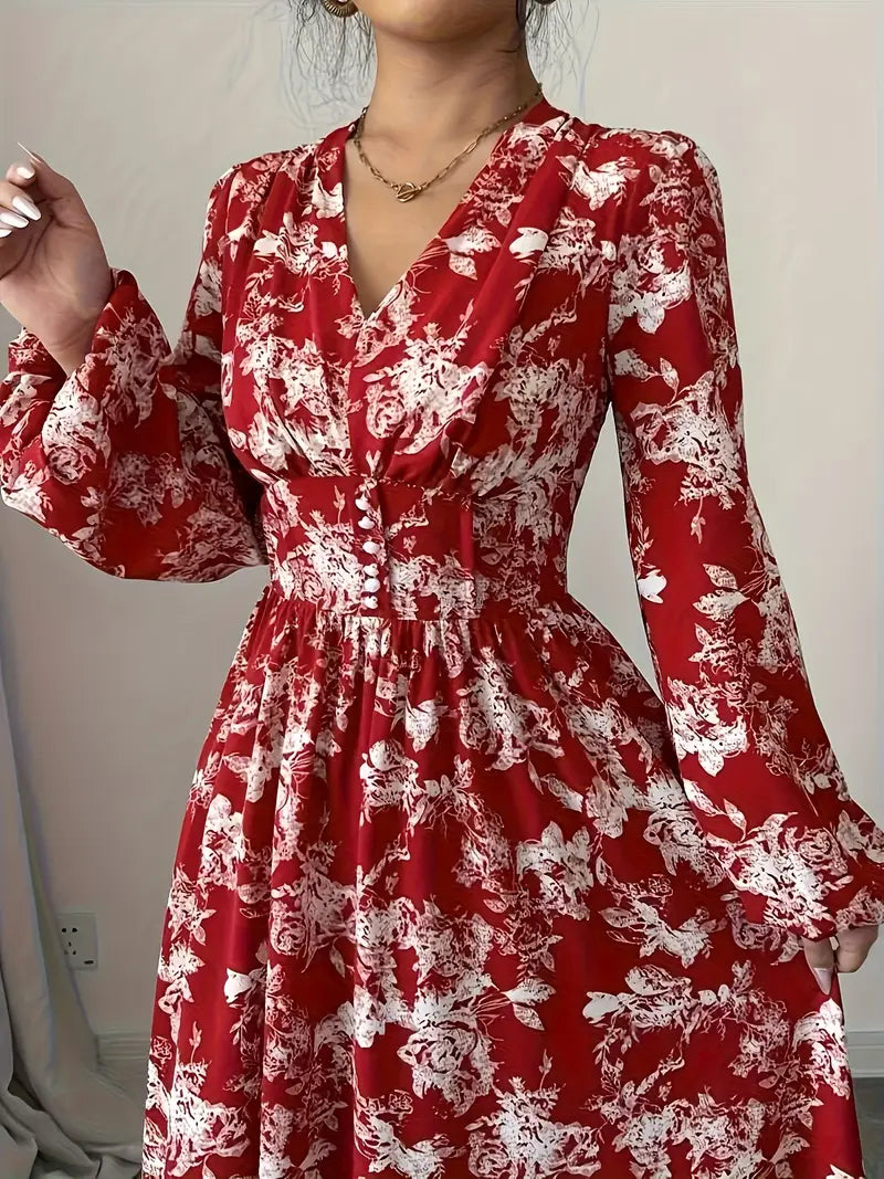 Radiant Ruby Floral Maxi Gown