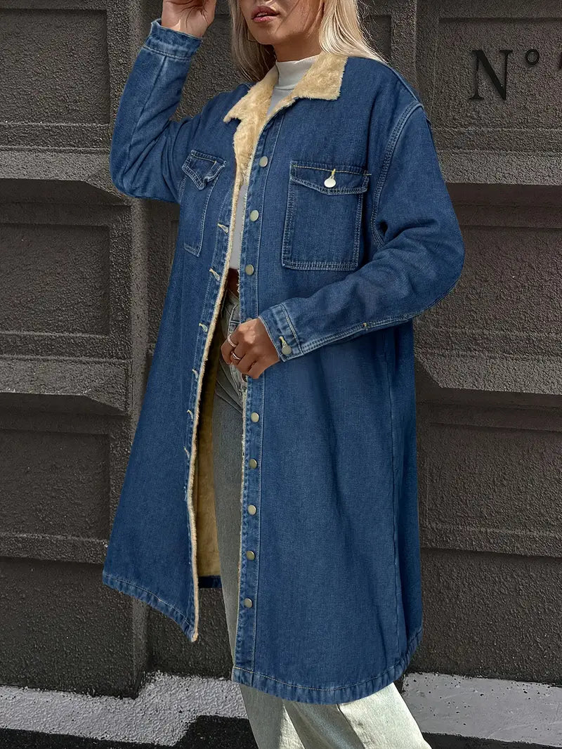 Cozy Lined Denim Jacket – Warm Stand Collar Outerwear for Autumn & Winter