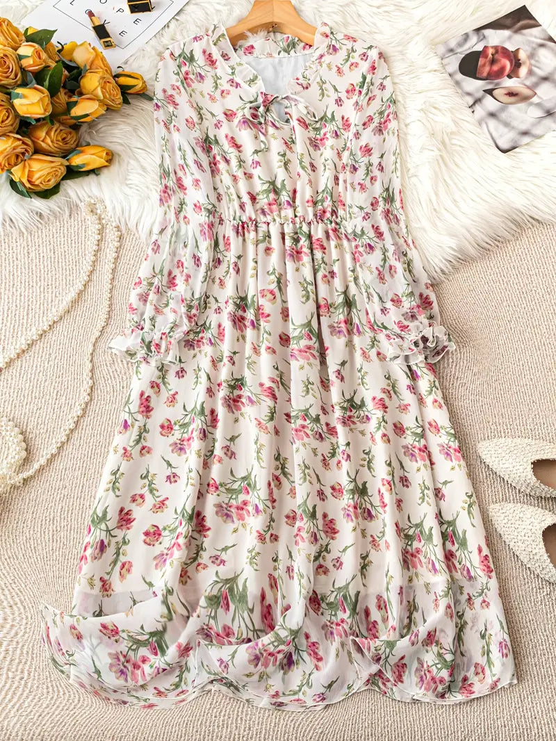 Blush Garden Lace-Trim Floral Maxi Dress