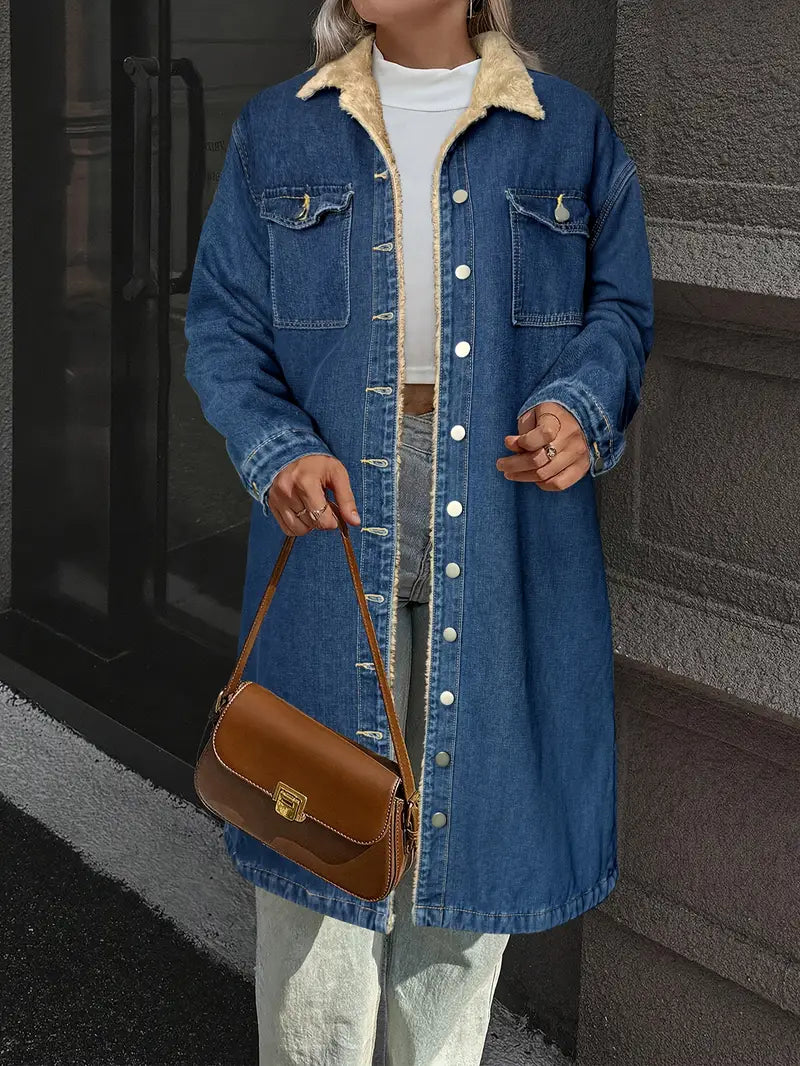 Cozy Lined Denim Jacket – Warm Stand Collar Outerwear for Autumn & Winter