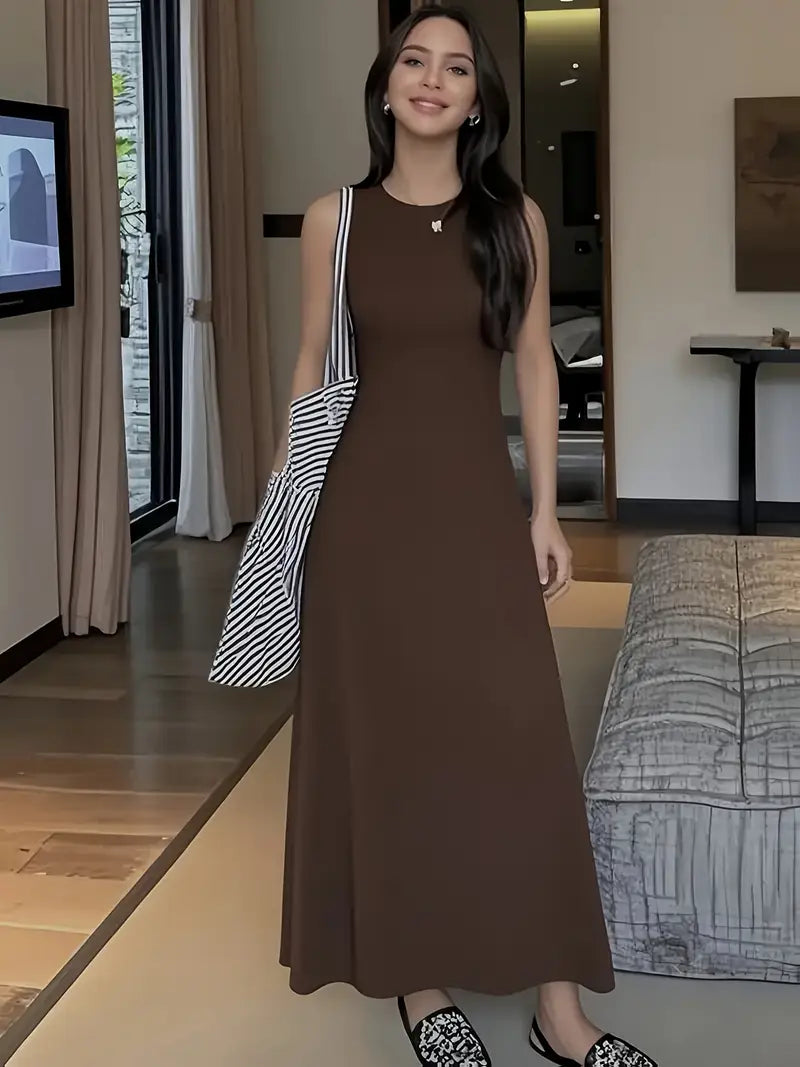 Elegant Sleeveless Maxi Dress (Deep Brown)