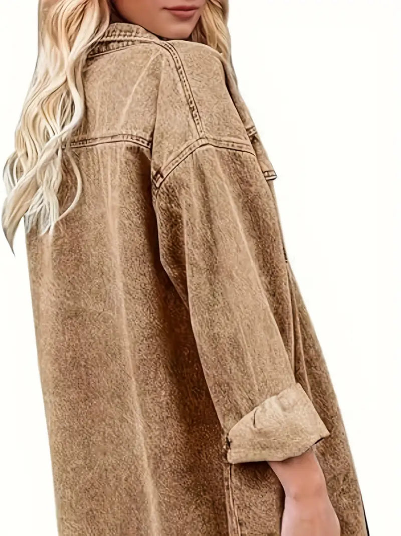Oversized Fringe-Hem Denim Jacket – Western-Inspired Casual Outerwear for Women