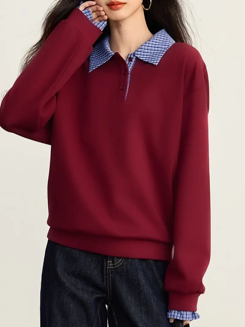 Elegant Long-Sleeve Button-Front Blouse – Soft Stretch Fabric | Refined Casual & Formal Wear