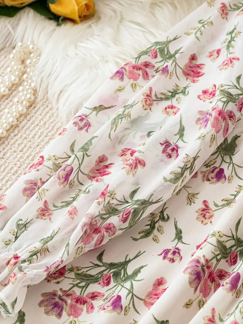 Blush Garden Lace-Trim Floral Maxi Dress