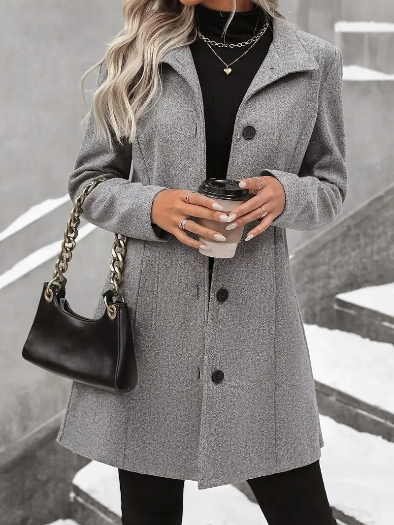 Elegant Gray Long Trench Coat – Classic Notch Lapel Winter Outerwear for Effortless Sophistication