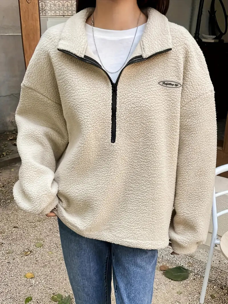 Front-Plush Half-Zip Pullover Sweatshirt — Cozy Long-Sleeve Casual Layer