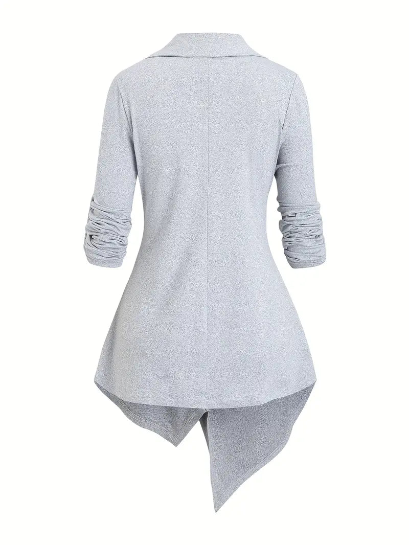 Women'S Casual Solid Color Long Sleeve Shirt with Adjustable Chest Ruching & Metal Eyelets