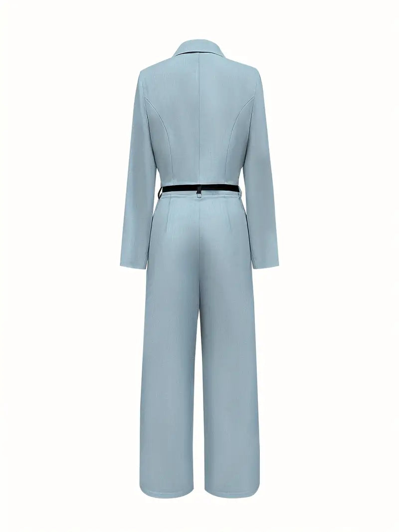 Elegant Double-Breasted Two-Piece Suit with Wide-Leg High-Waist Pants & Accessory Bag — Refined Power Ensemble for Modern Women