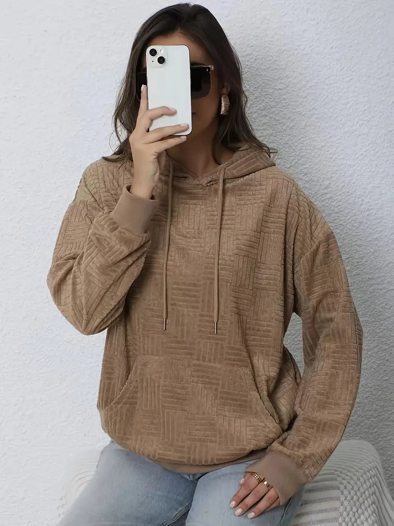 Geometric Jacquard Oversized Hoodie – Cozy Winter Pullover with Kangaroo Pocket