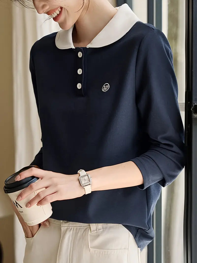 Soft Long-Sleeve Collared Shirt with Button Front