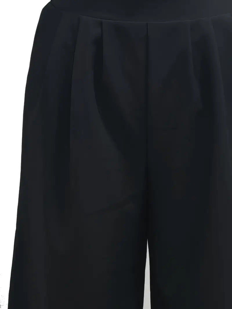 Elegant Two-Piece Long-Sleeve Blazer & Wide-Leg Pants Suit — Refined Neutral Set for Polished Work and Evening Looks