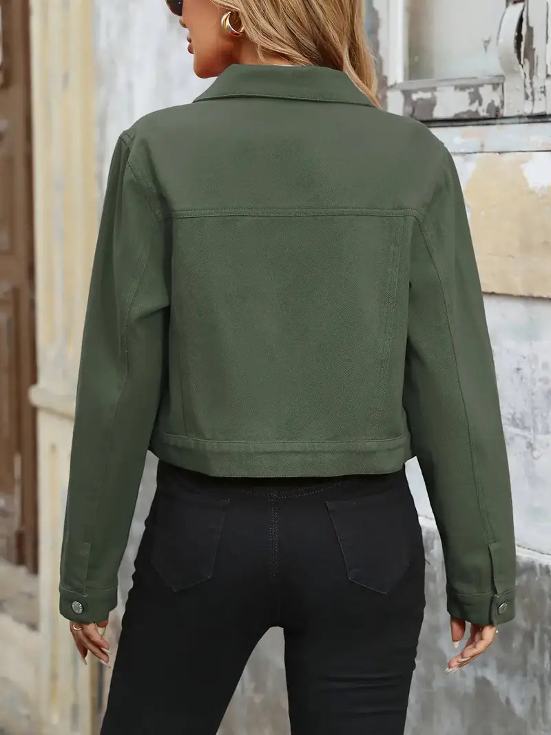 Women’s Olive Green Short Denim Jacket – Casual to Semi-Formal Layering Essential