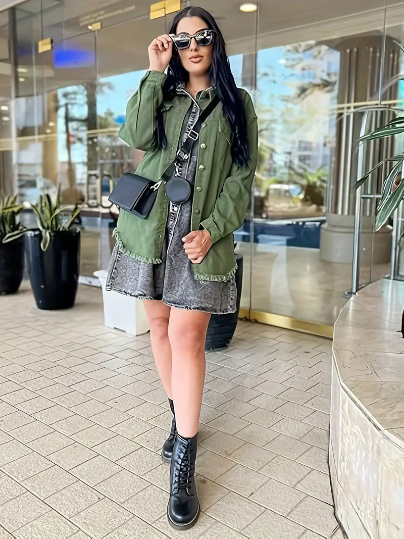 Oversized Fringe-Hem Denim Jacket – Western-Inspired Casual Outerwear for Women