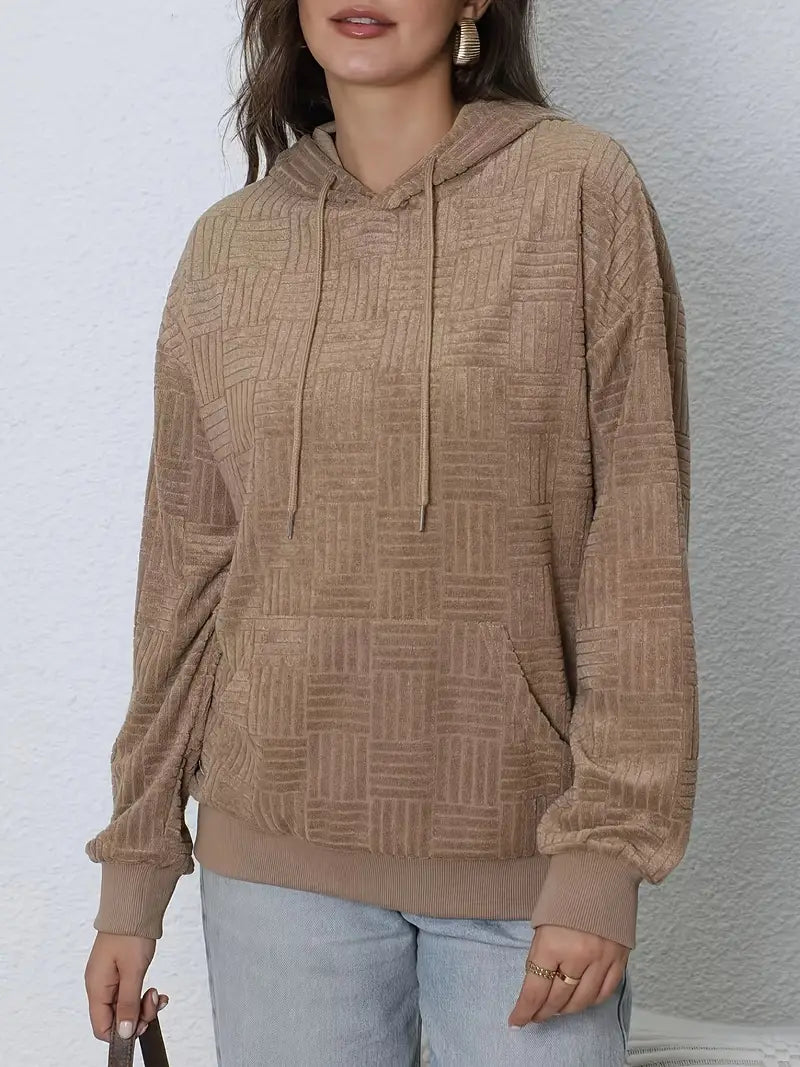 Geometric Jacquard Oversized Hoodie – Cozy Winter Pullover with Kangaroo Pocket