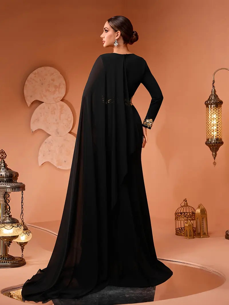 Luxury Beaded & Embroidered Floral Appliqué Evening Gown – Elegant Floor-Length Dress for Gala & Formal Events