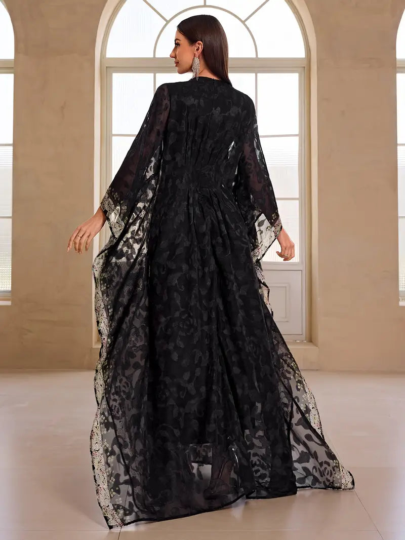 Elegant Cloud-Print Chiffon Two-Piece Party Set – Flowing V-Neck Top & Coordinated Skirt for Special Occasions