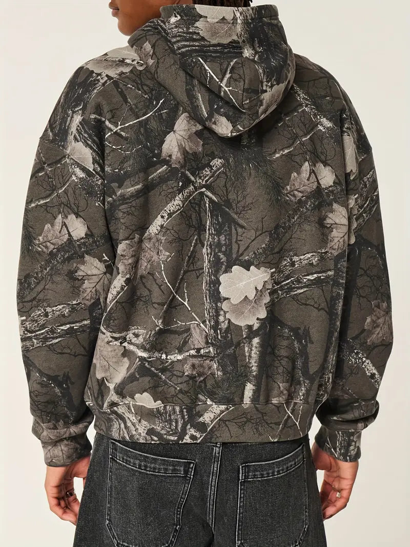 Women’s Camo Zip-Up Hoodie — Full-Print Outdoor Casual Sweatshirt