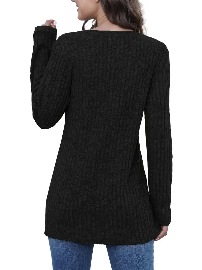 3-Piece Women’s Elegant Long-Sleeve Blouse & Lightweight Sweater Set – Solid Color, Button-Front, Round Neck, Versatile Layering Essentials