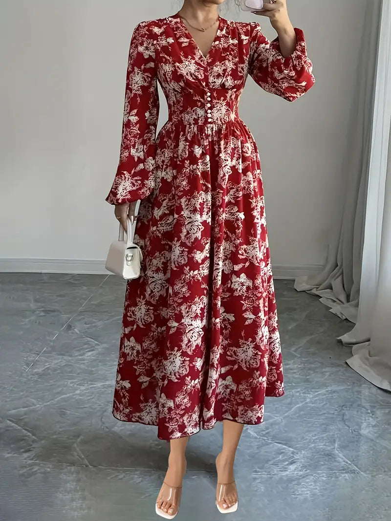 Radiant Ruby Floral Maxi Gown