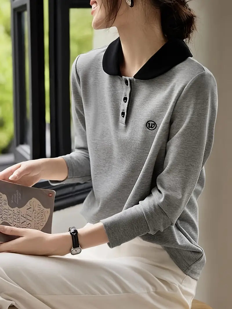 Soft Long-Sleeve Collared Shirt with Button Front