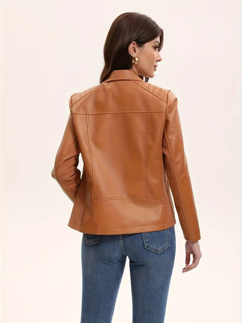 Women’s Windproof Short Faux Leather Jacket – Warm, Chic & Versatile Everyday Layer