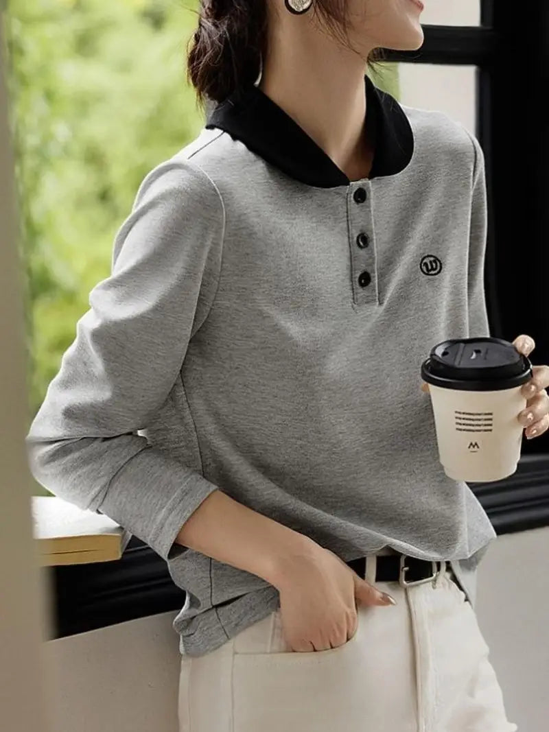 Soft Long-Sleeve Collared Shirt with Button Front