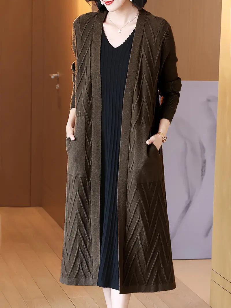 High-End Over-The-Knee Shawl Cardigan Coat — Elegant Longline Sweater for Autumn & Winter 2024