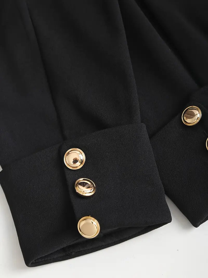 Elegant Black Double-Breasted Pantsuit – Sophisticated Wide-Leg Trouser Set for Office, Events & Evening Wear